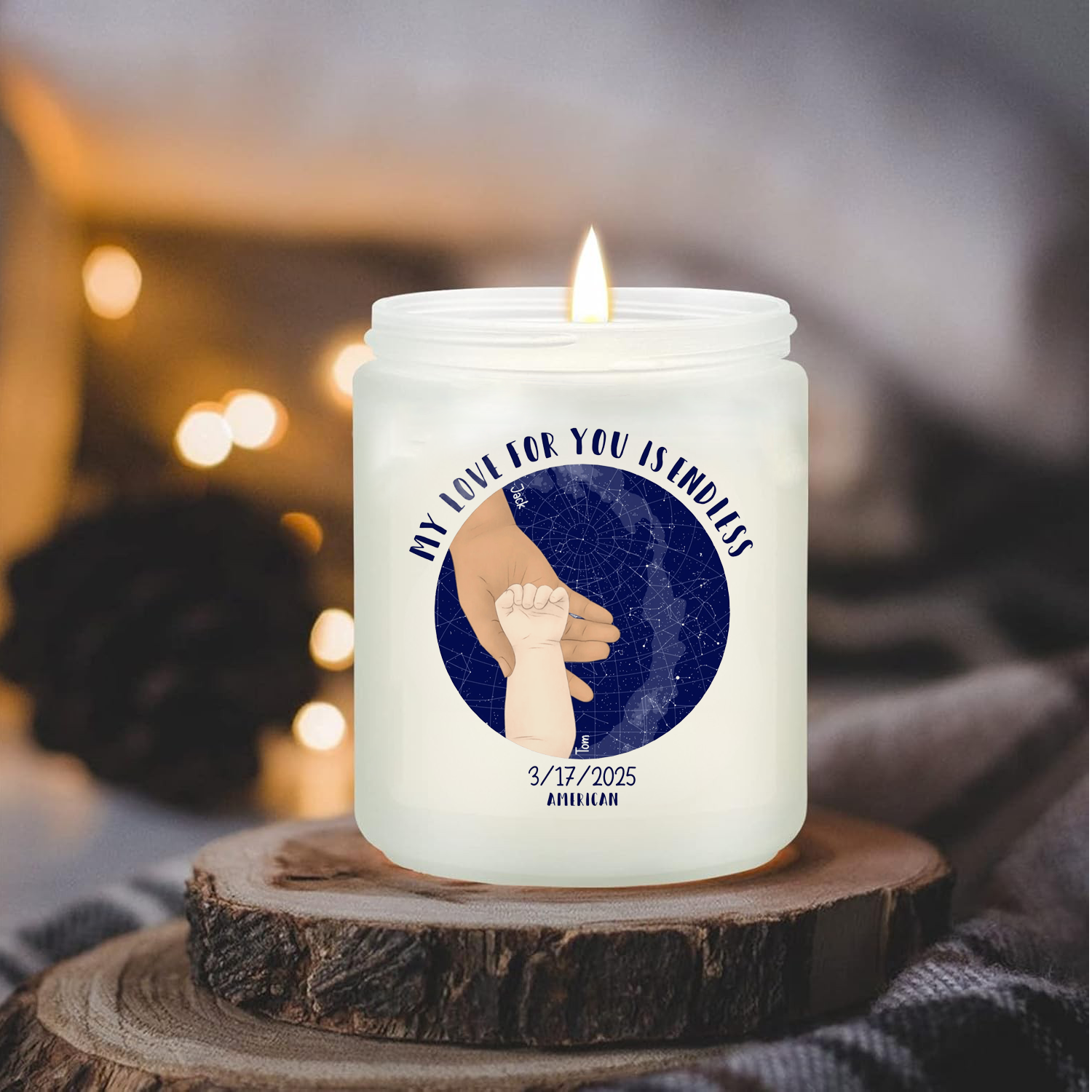 Custom Hand Holding Illustration Scented Candle With Keychain, Happy Mother's Day Gift, Gift For First Time Mom - thoughtygift.com