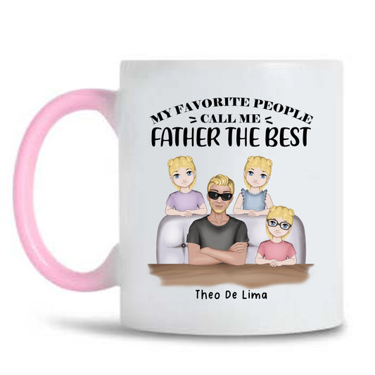 Personalized Father's Day Mug, Dad And Kids Cartoon Picture Gift, Gift For Dad, Grandpa - thoughtygift.com
