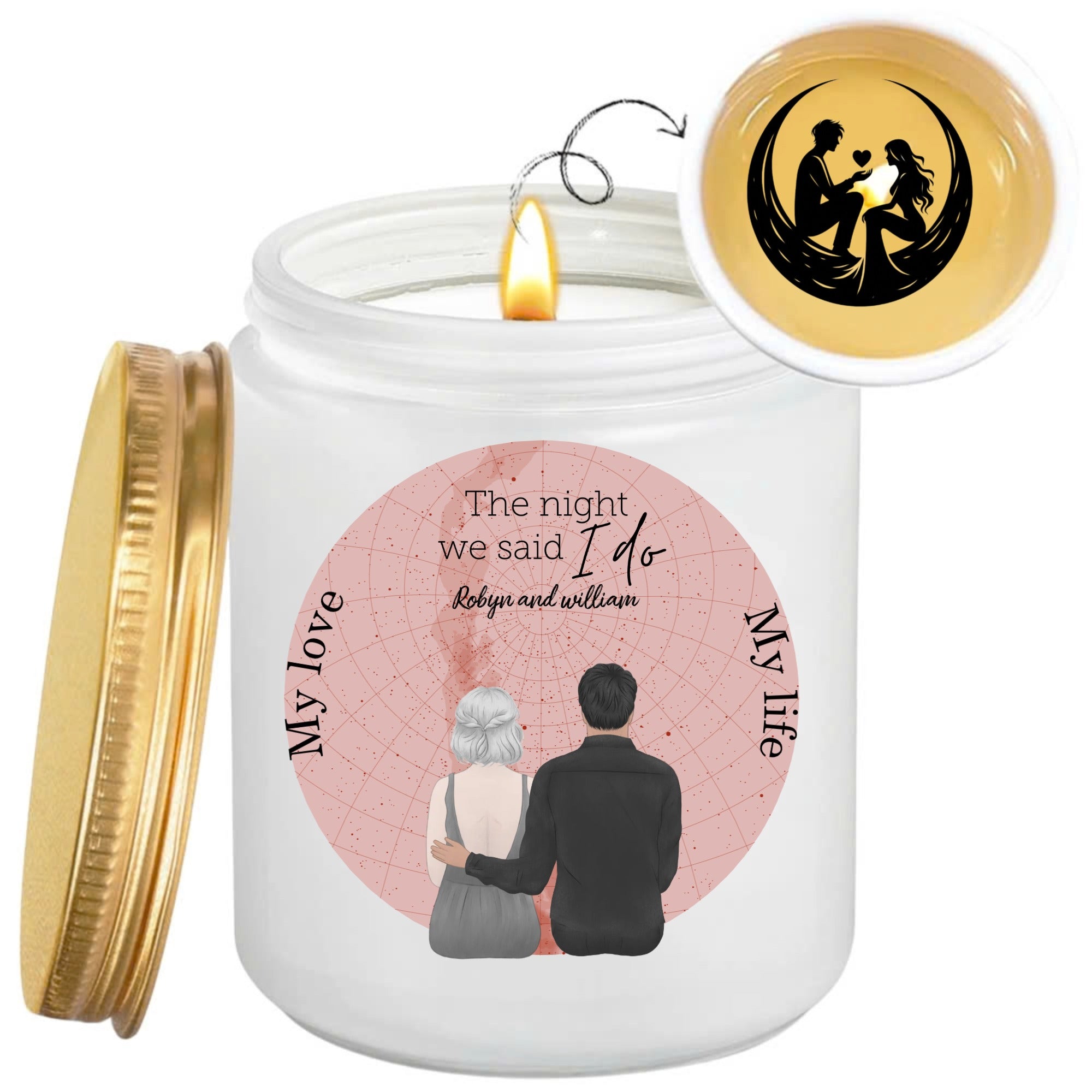 Personalized Wedding Memory Candle Custom Romantic Gift for Couples, Anniversary Keepsake, Engagement Celebration, and Valentine’s Day with Star Map & Hidden Surprise Inside - thoughtygift.com