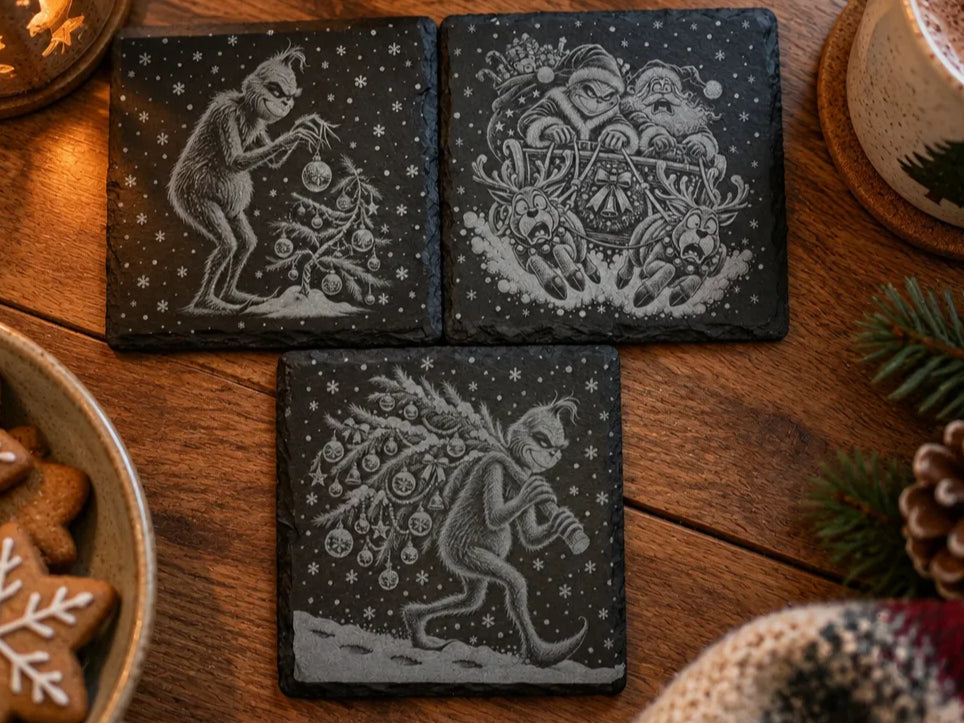 Custom Zentangle Mandala Engraved Slate & Wood Coasters