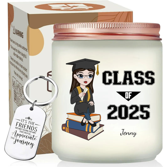 Personalized Graduation Scented Candle, Congrats Gifts With Keychain