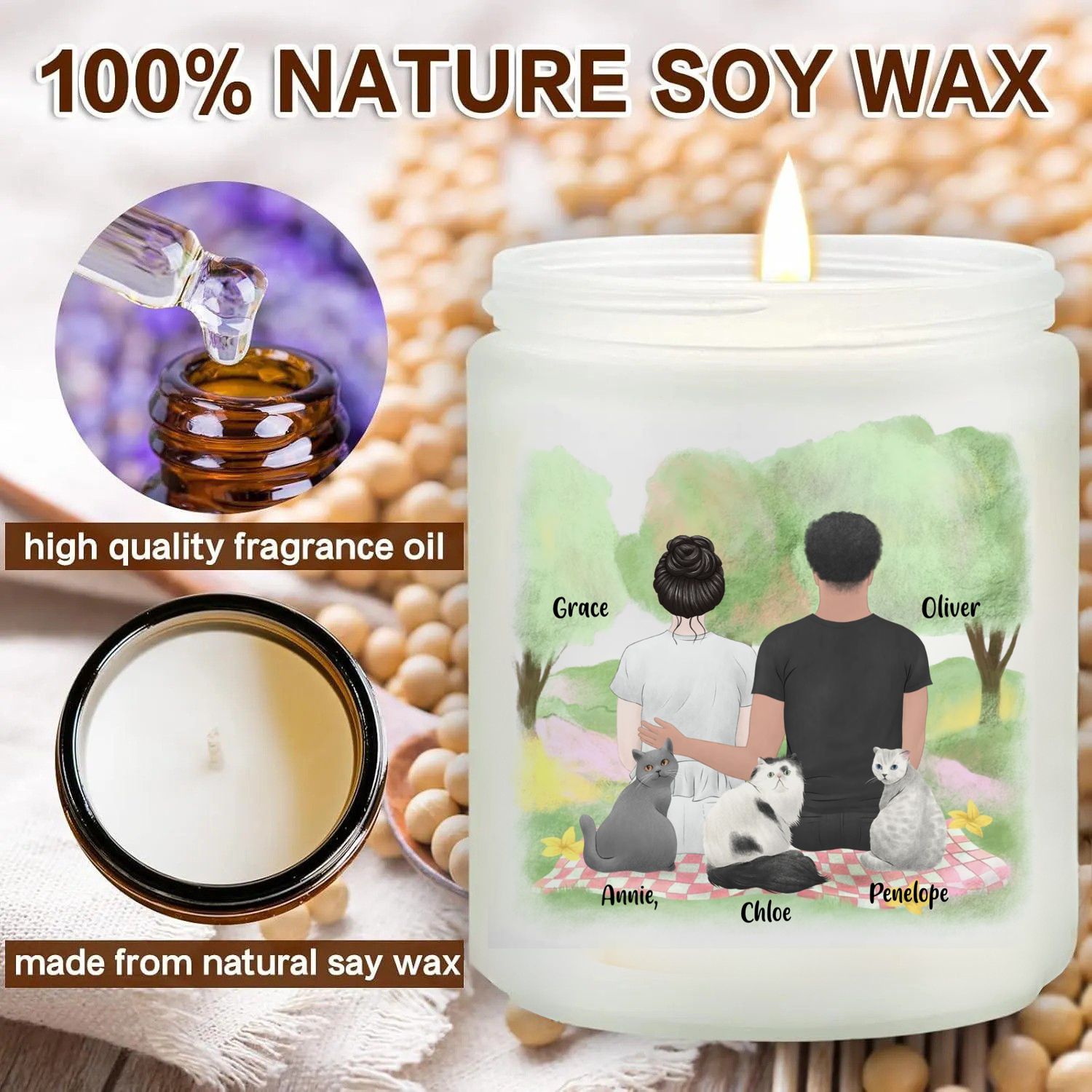 Personalized Couple & Cats Candle A Love Story in the Park, Hidden Image Scented Candle, Best Gift For Cat Lovers, Couple, Meaningful Gift For Him/Her on Valentine's Day, Anniversary - thoughtygift.com