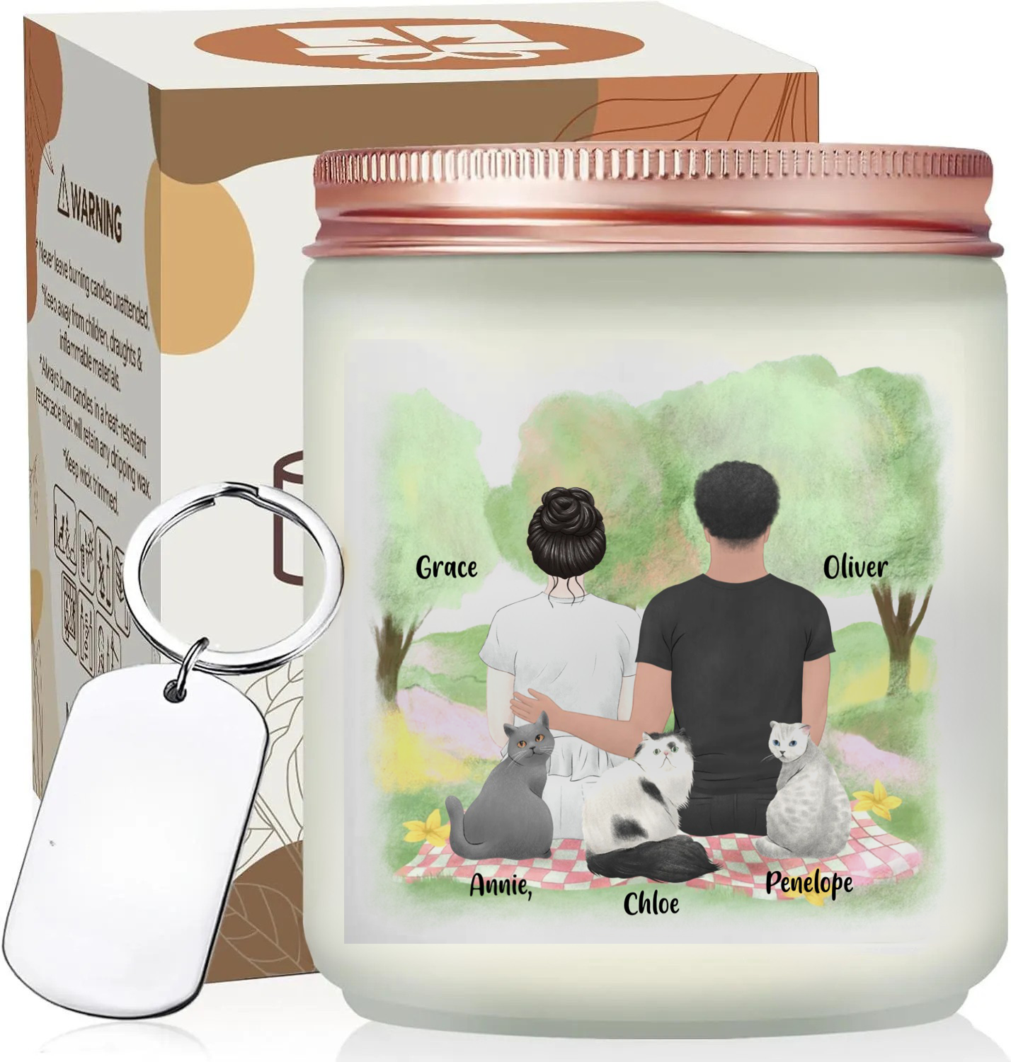 Personalized Couple & Cats Candle A Love Story in the Park, Hidden Image Scented Candle, Best Gift For Cat Lovers, Couple, Meaningful Gift For Him/Her on Valentine's Day, Anniversary - thoughtygift.com