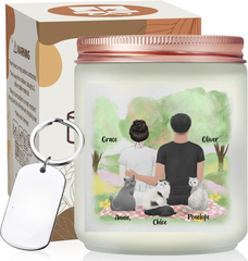 Personalized Couple & Cats Candle A Love Story in the Park, Hidden Image Scented Candle, Best Gift For Cat Lovers, Couple, Meaningful Gift For Him/Her on Valentine's Day, Anniversary - thoughtygift.com