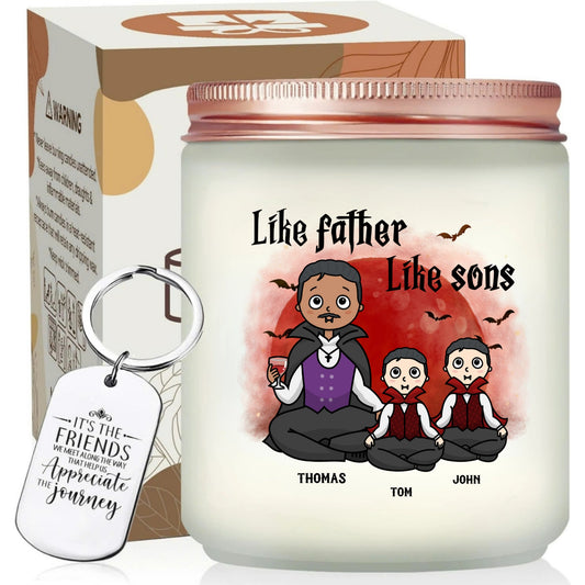 Personalized Father Sons Scented Candle,  Halloween Gift for Dad and Kids, Candle With Keychain, Gift For Dad, Children