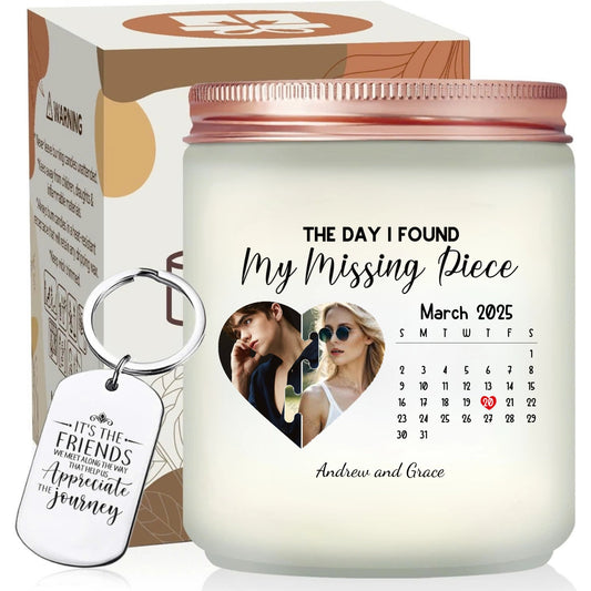 Best Wedding Anniversary Gift, Personalized Hearted Photo And Calendar Scented Candle, Unique Valentine's Gift, Way To Save The Date - thoughtygift.com