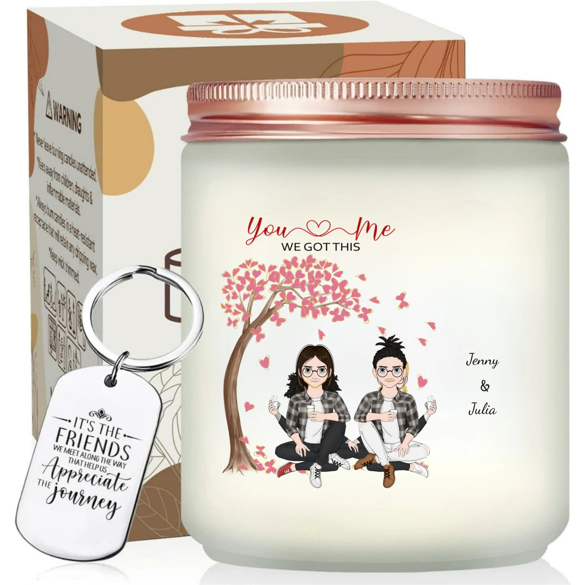 Personalized Couple's Illustration Scented Candle, Romantic Gift for Couples, Custom Candle With Keychain, Anniversary Gifts, Gift For Him, Her