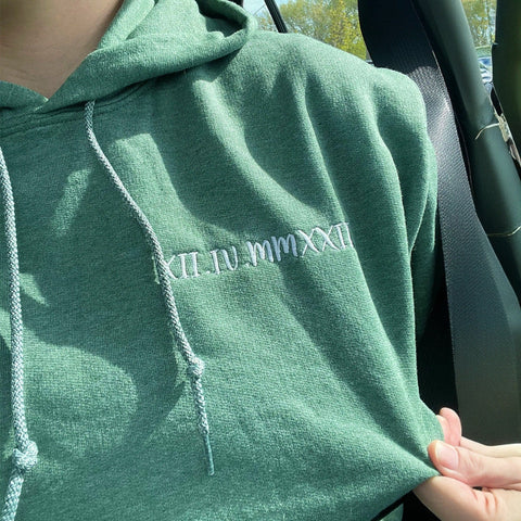 Embroidered Roman Numeral Sweatshirt & Hoodie - Personalized Anniversary Gift