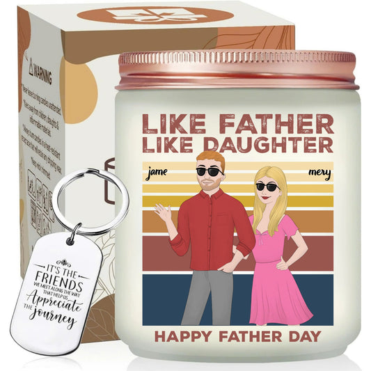 Happy Father's Day Gift, Custom Father Daughter Illustrations Candle, Personalized Scented Candle With Keychain - thoughtygift.com