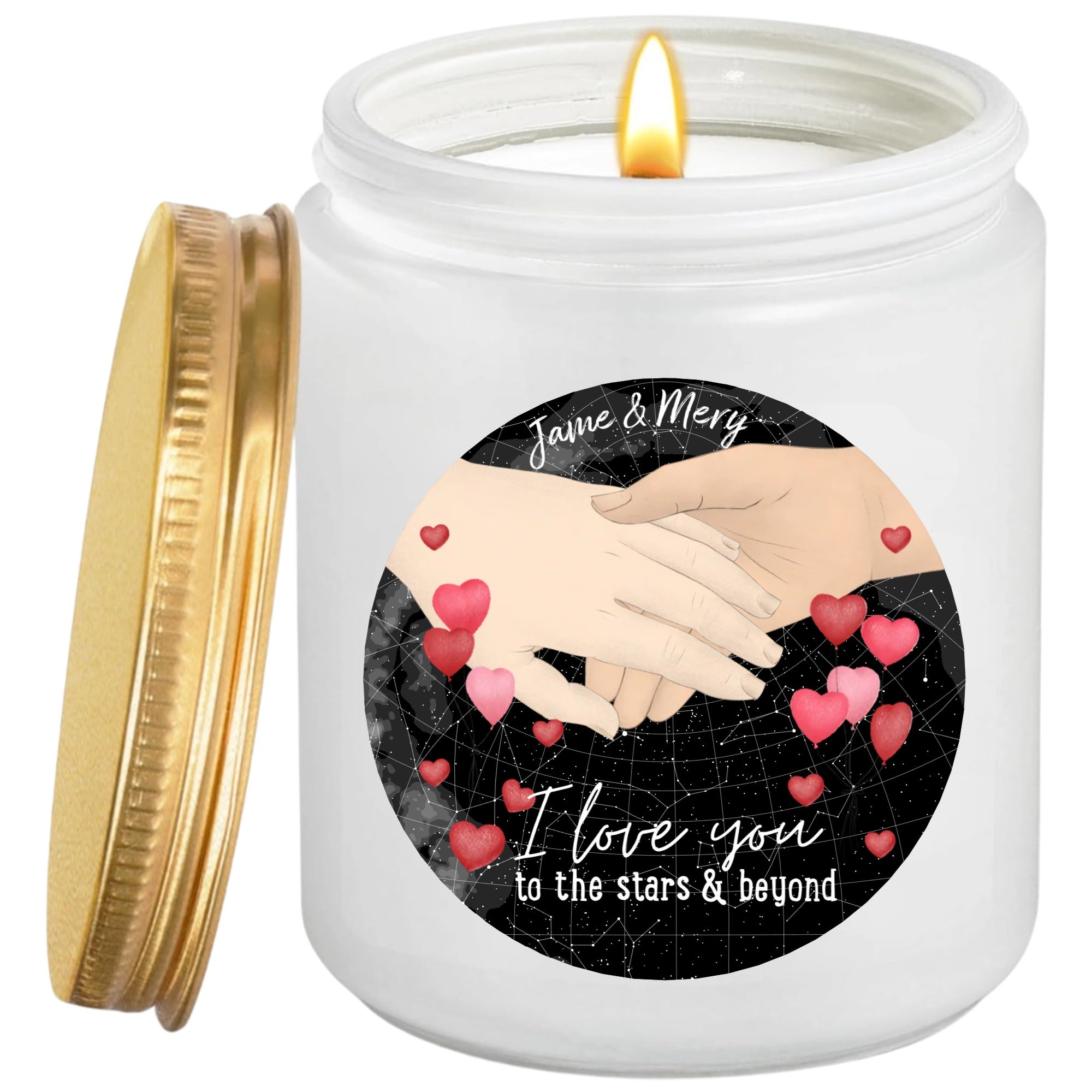 Custom Scented Candle. ThoughtyGiftn personalized scented candle designed in the shape of a star map. Smokeless pure bean wax scented candle, size 8 Oz - burns for approximately 30 hours - thoughtygift.com