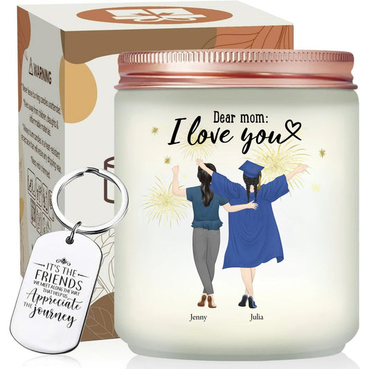 Custom Mom And Graduated Children Candle, Unique Gift With Keychain