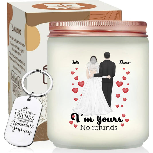 Personalized Wedding Illustration Scented Candle, Unique Gift With Keychain, Anniversary Gift, Engagement Gift, Gift For Wedding Day