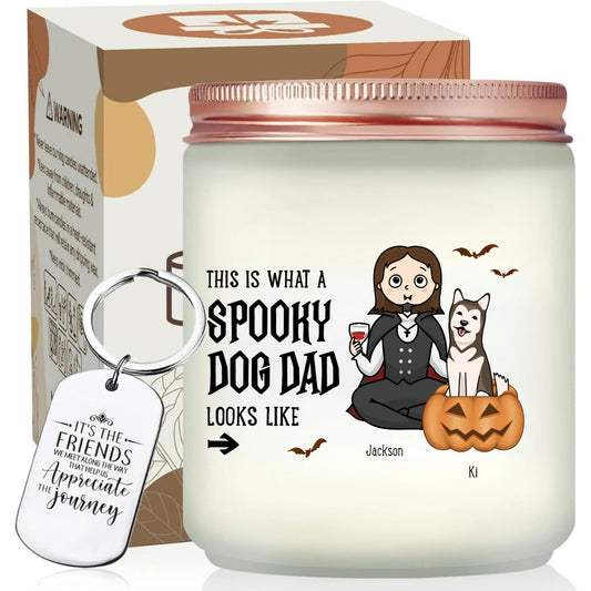 Personalized Spooky Dog Dad Candle With Keychain, Halloween Gift for Dog Lovers