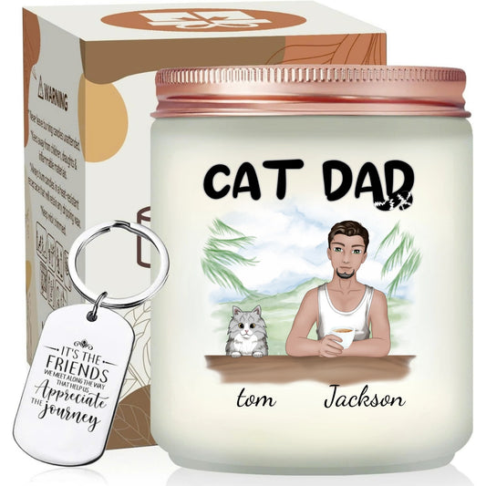 Personalized Cat Dad Illustrations Candle, Custom Gift For Cat Lovers, Cute Cat Candle With Custom Keychain , Gift For Dad