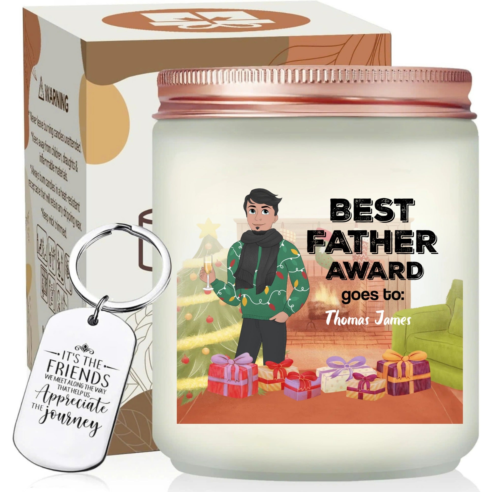 Happy Father's Day Gift, Personalized Dad Illustration Scented Candle With Keychain, Custom Cartoon Dad And Quotes Gift, Gift For Dad, Grandpa - thoughtygift.com