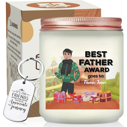 Happy Father's Day Gift, Personalized Dad Illustration Scented Candle With Keychain, Custom Cartoon Dad And Quotes Gift, Gift For Dad, Grandpa - thoughtygift.com