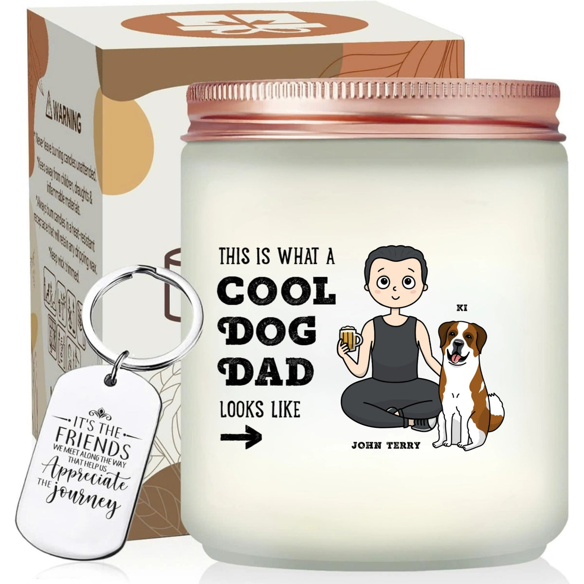 Personalized Cool Dog Dad Candle With Keychain, Custom Pet Lover Gift, Present For Dad, Grandpa