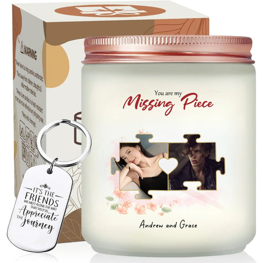 Romantic Gift For Couple, Personalized Puzzled Photo Scented Candle, Gift For Him, Her - thoughtygift.com