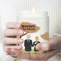 Grandma Garden Illustration Candle With Keychain, Custom Grandma Gift, Best Present For Grandma