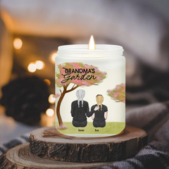 Grandma Garden Illustration Candle With Keychain, Custom Grandma Gift, Best Present For Grandma