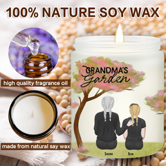 Grandma Garden Illustration Candle With Keychain, Custom Grandma Gift, Best Present For Grandma
