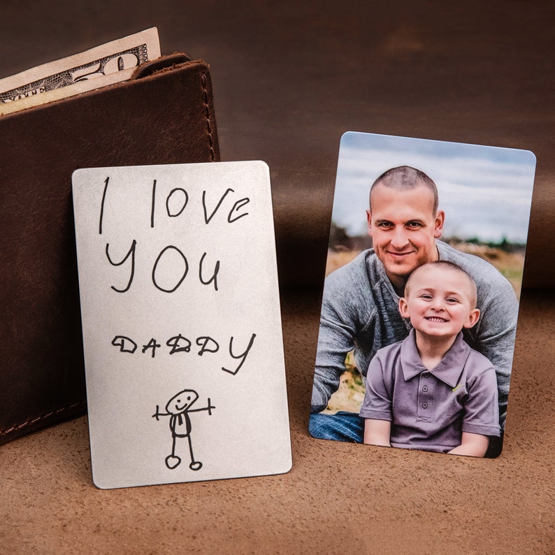Custom handwriting wallet insert for Daddy, Childs drawing picture, Handwriting wallet card with photo, Personalized drawing wallet card