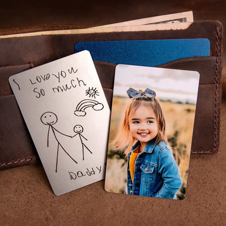 Custom handwriting wallet insert for Daddy, Childs drawing picture, Handwriting wallet card with photo, Personalized drawing wallet card