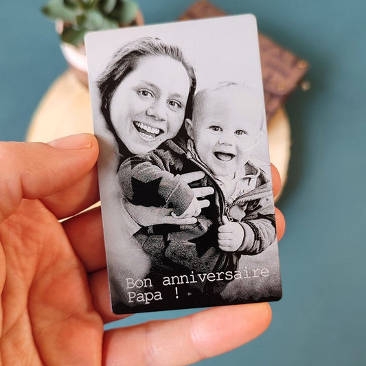 Metal card with engraved photo, personalized wallet insert, custom photo gift, aluminum card, laser engraved photo wallet card