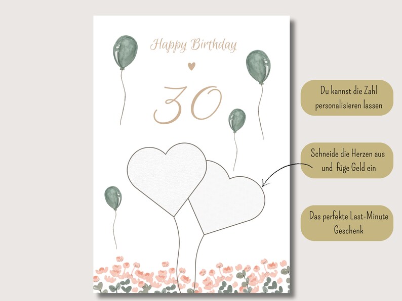 Money gift birthday 30 Personalized to print yourself DIY gift idea Digital download Personalizable Last minute gift