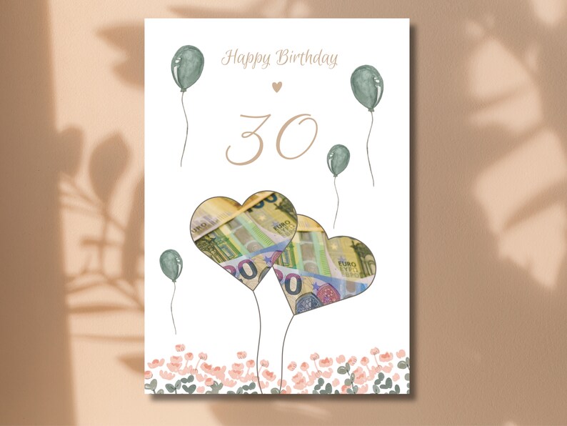 Money gift birthday 30 Personalized to print yourself DIY gift idea Digital download Personalizable Last minute gift