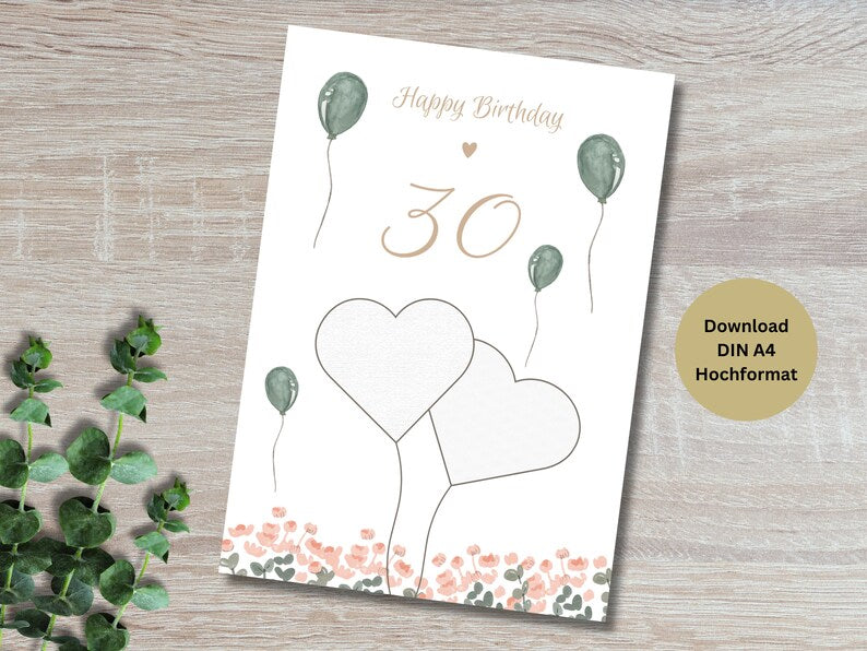 Money gift birthday 30 Personalized to print yourself DIY gift idea Digital download Personalizable Last minute gift