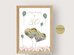Money gift birthday 30 Personalized to print yourself DIY gift idea Digital download Personalizable Last minute gift