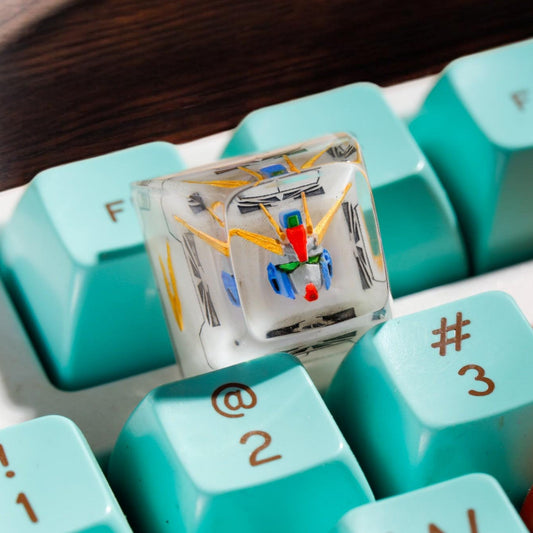 Keycaps Gundam Resin, Custom Artisan keycaps, Keycaps anime cute, gundam keycaps,white blue keycaps,esc keycap Artisan, resin keycaps