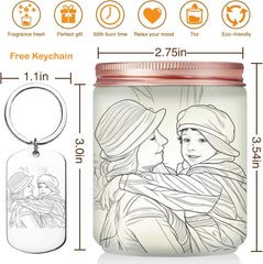 Custom Faceless Scented Candle ,One Line Art Drawing Portrait Sketch Minimalist Art Tattoo Design ,Mom Gift Parent Child Unique Gift Idea
