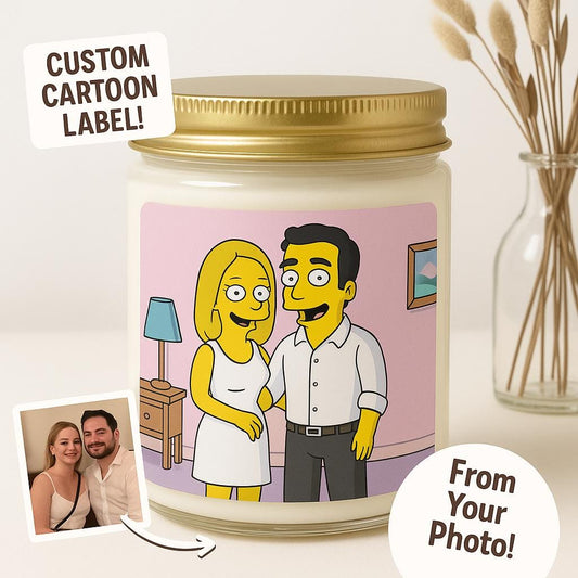 Personalized Cartoon Portrait Candle with Hidden Message - Custom Gift for Loved Ones