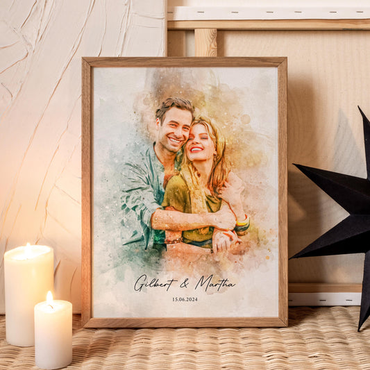 Personalised Wedding Portrait, Painting from Photo, Custom Watercolour Print, Couple Anniversary, Handmade Illustration, Gift Her Him [fbk] - thoughtygift.com