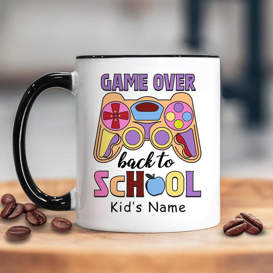 Funny "Game Over, Back To School" Mug – Custom Console Cartoon Gift – Back To School Gifts – Ceramic Mug for Student, Kids