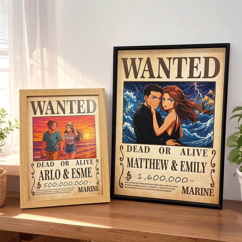 Custom Anime Bounty Couple Portrait Personalized Anime Style Wanted Poster Portrait Unique Captains' Couple Portrait