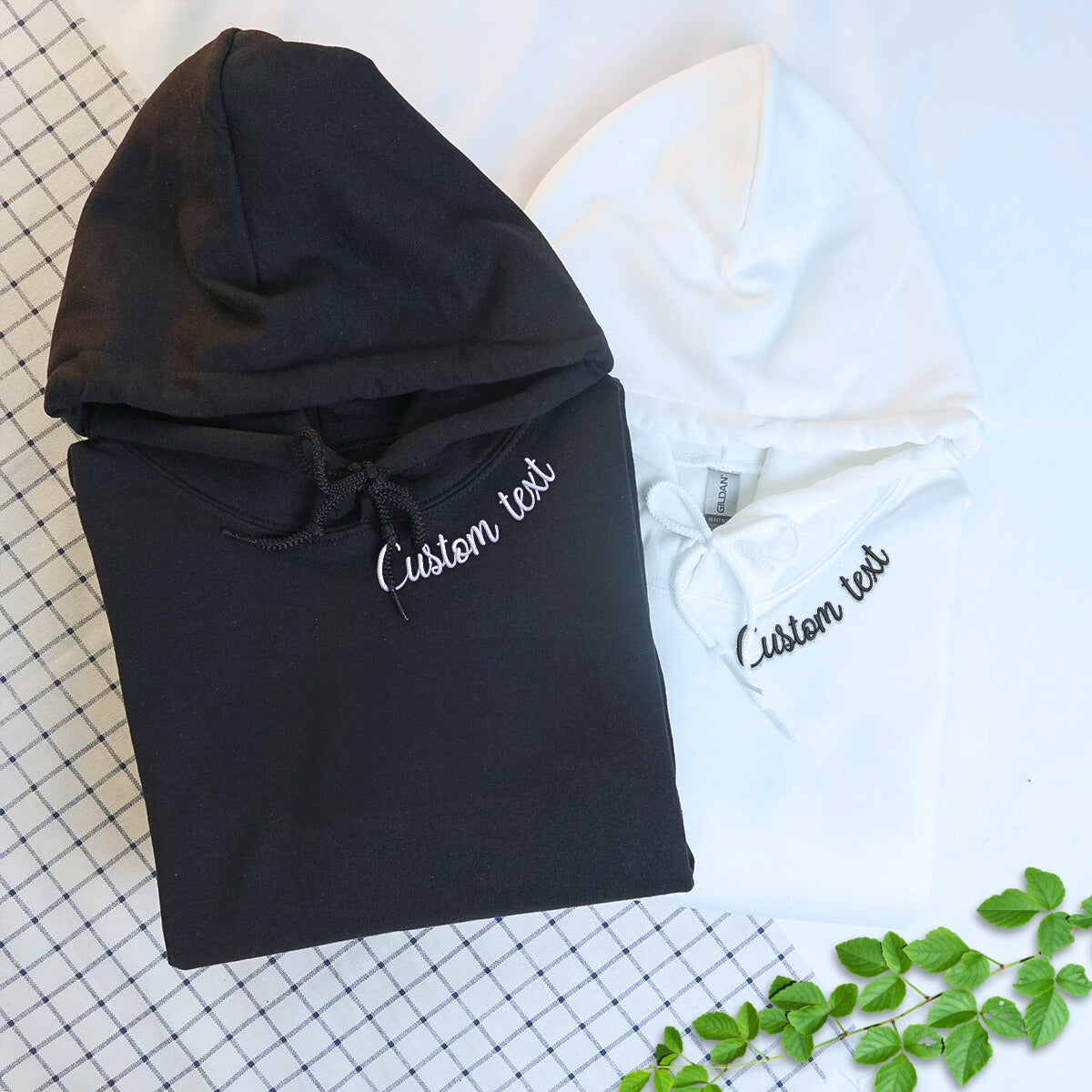 Personalized Embroidered Neckline Hoodie - Custom Text & Stylish Design