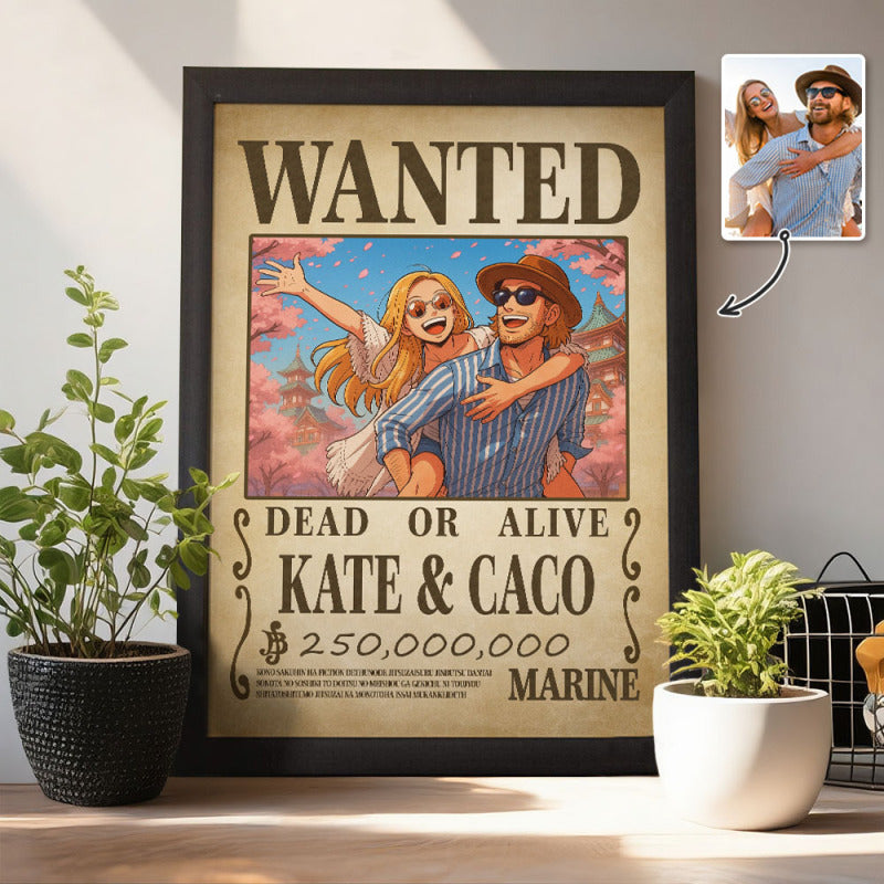 Custom Anime Bounty Couple Portrait Personalized Anime Style Wanted Poster Portrait Unique Captains' Couple Portrait