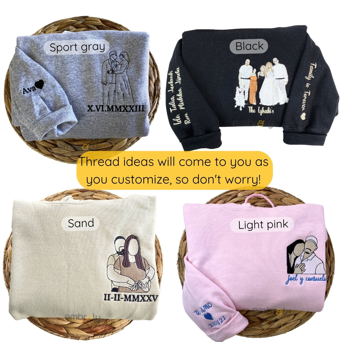 Custom Photo Hoodie - Embroidered Outline Sweatshirt - Personalized Gift