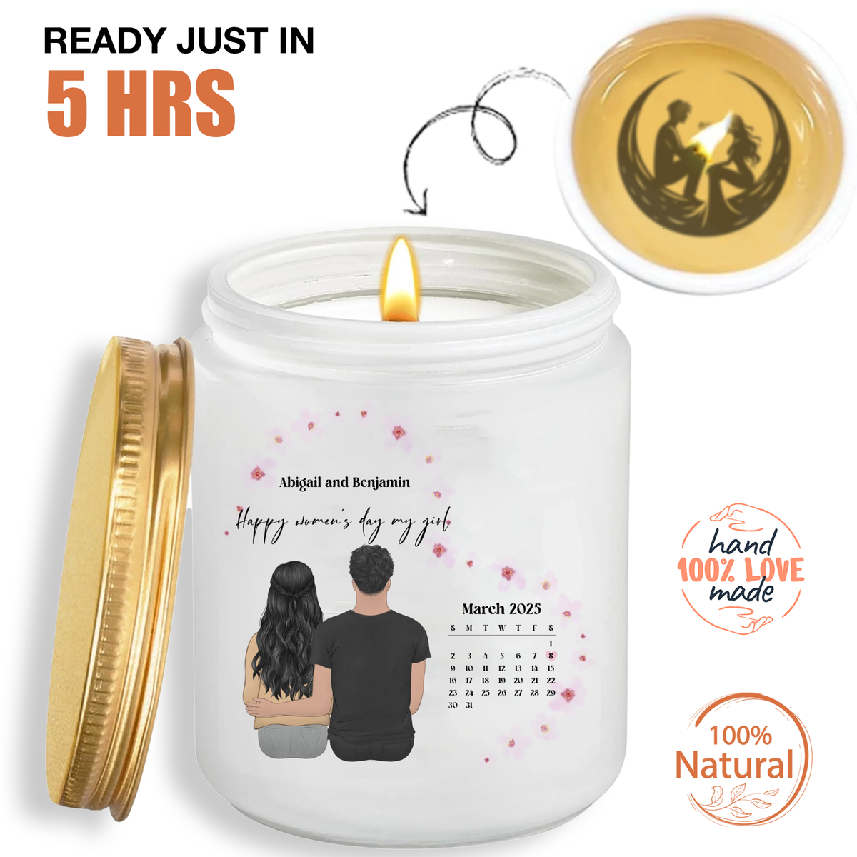 Personalized Women's Day Calendar Scented Candle – Custom Engraved Gift for Her, Hidden Image Candle, Unique Gift for Women's Day - thoughtygift.com